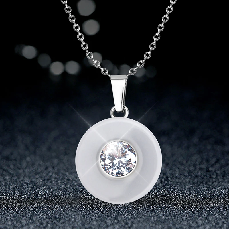 Real Ceramic Cubic Zirconia Chain Necklaces & Pendants White Color Fashion Crystal Ceramic Necklace Wedding Jewelry For Women