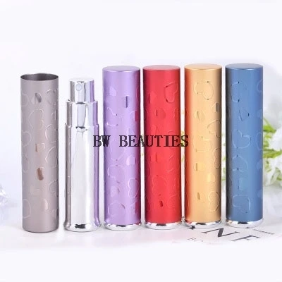 

500Pcs/Lot Heart Printing 6ml Refillable Perfume Bottle Atomizer Portable Traveler Aluminum Empty Parfum Sprayer Pump