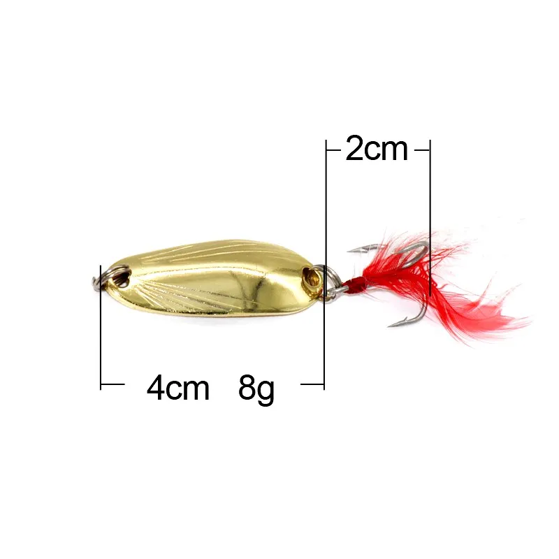 BASSKING 2pcs Spinners Spoon Bait 8g Iscas Artificias Metal Hard Baits with Treble Hook Silver Gold Spinner Bait Fishing Tackle