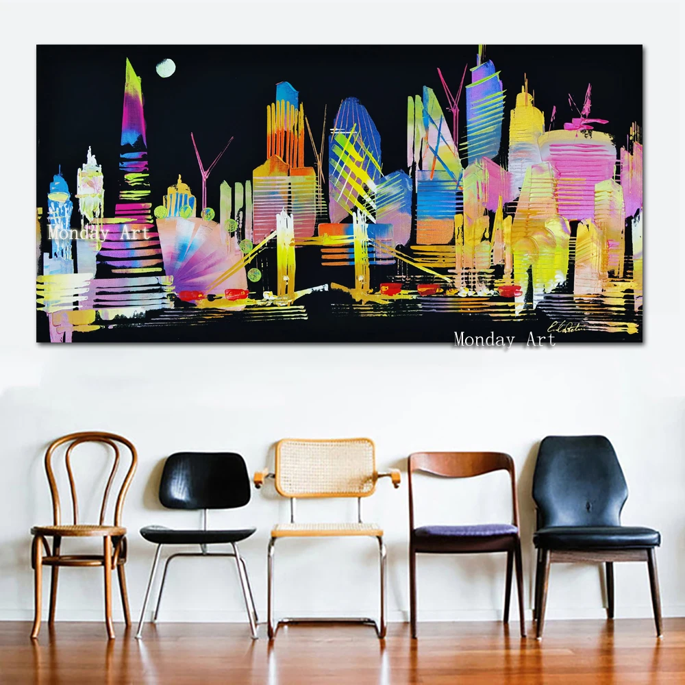 

wall art Canvas oil painting handpainted City of London Night Skyline oil painting landscape painting Home Decor living room