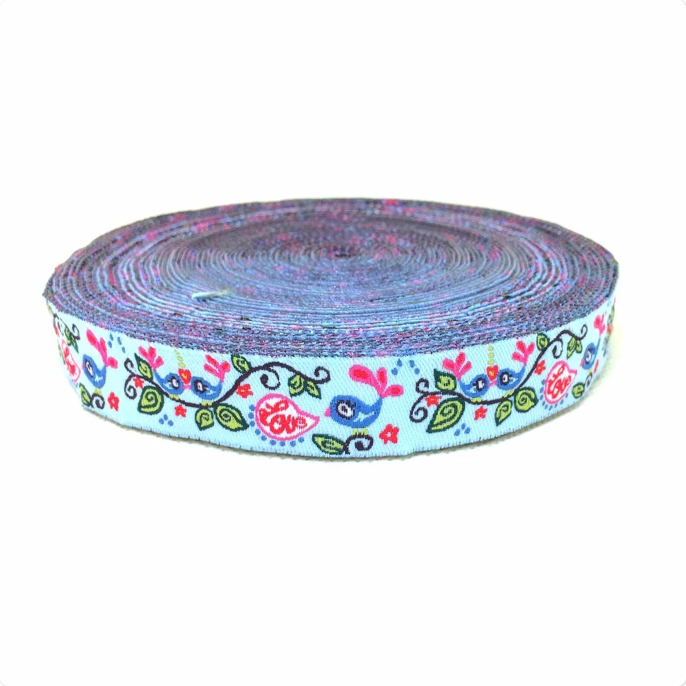 ZERZEEMOOY wholesale 5/8'' (16mmx10yards) 100% Polyester Woven Jacquard Ribbon green flower and bird lace KTZD15102407