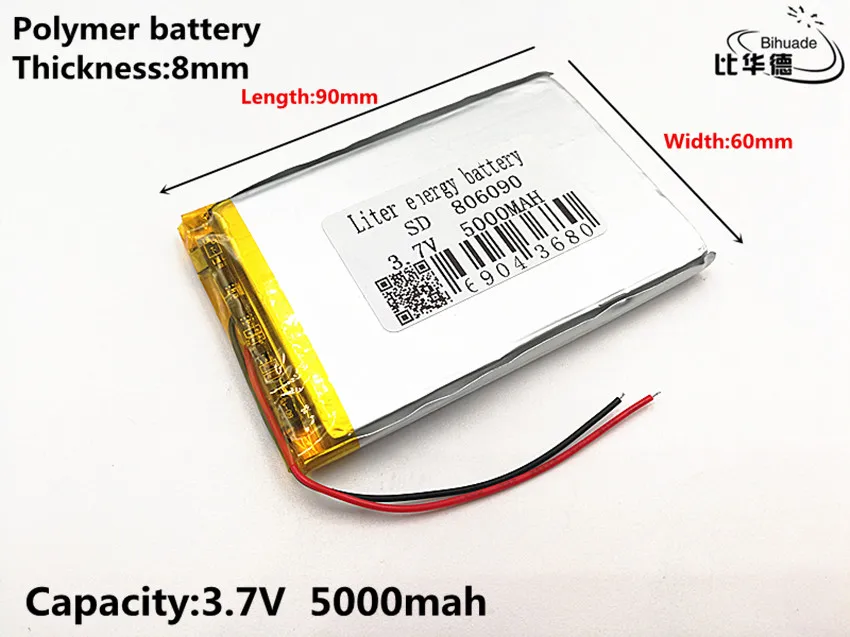 5pcs/lot Good Qulity 3.7V,5000mAH,806090 Polymer lithium ion / Li-ion battery for TOY,POWER BANK,GPS,mp3,mp4