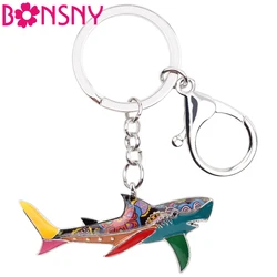 Bonsny Enamel Shark Key Chain Key Ring Handbag Bag Charm Alloy Keychain New Fashion Accessories Ocean Animal Jewelry For Women