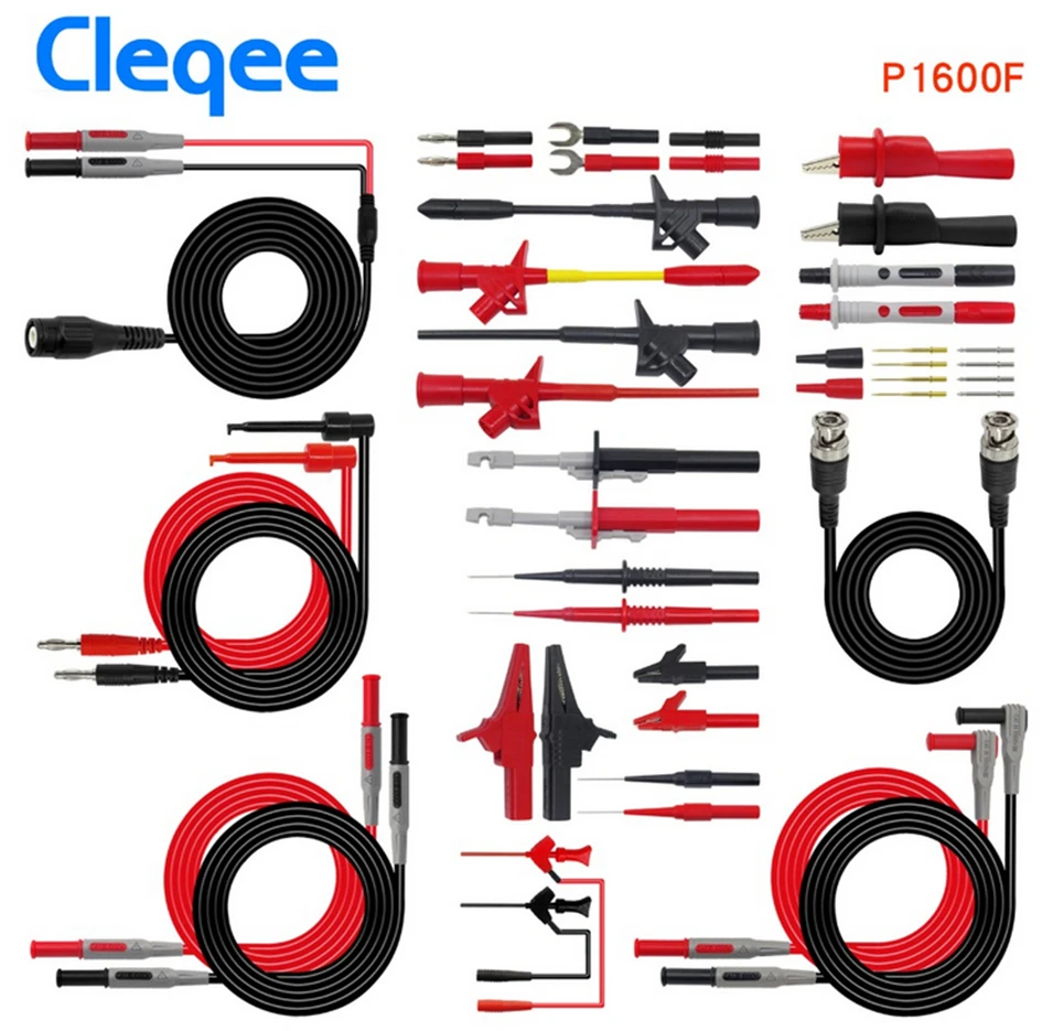 Cleqee P1600C/D/E/F 18 in 1 kit di cavi di prova per sonda multimetro collegabile set di sonde automobilistiche gancio di prova IC