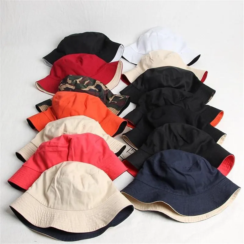 2019 solid Double sided Bucket Hat Fisherman outdoor travel hat Sun Cap Hats for Men and Women 282