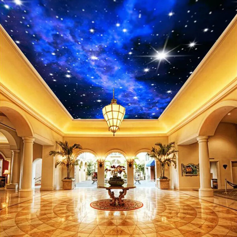 Custom 3D Wall Mural Glitter Stars Wallpaper Natural Landscape Night View Ceiling Wall Paper For Living Room Sofa Backdrop Hotel