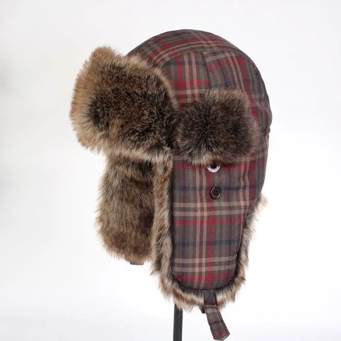 

Super warm! Autumn and winter men women's Cotton cap lei feng cap winter skiing motorcycle hat plaid checked fur hat