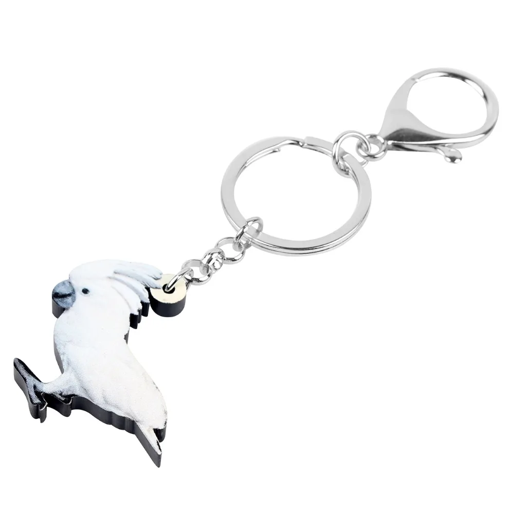 Bonsny Acrylic Cute White Cockatoo Bird Key Chain Keychain Ring Fashion Pet Jewelry For Women Girl Bag Purse Pendant Decoration