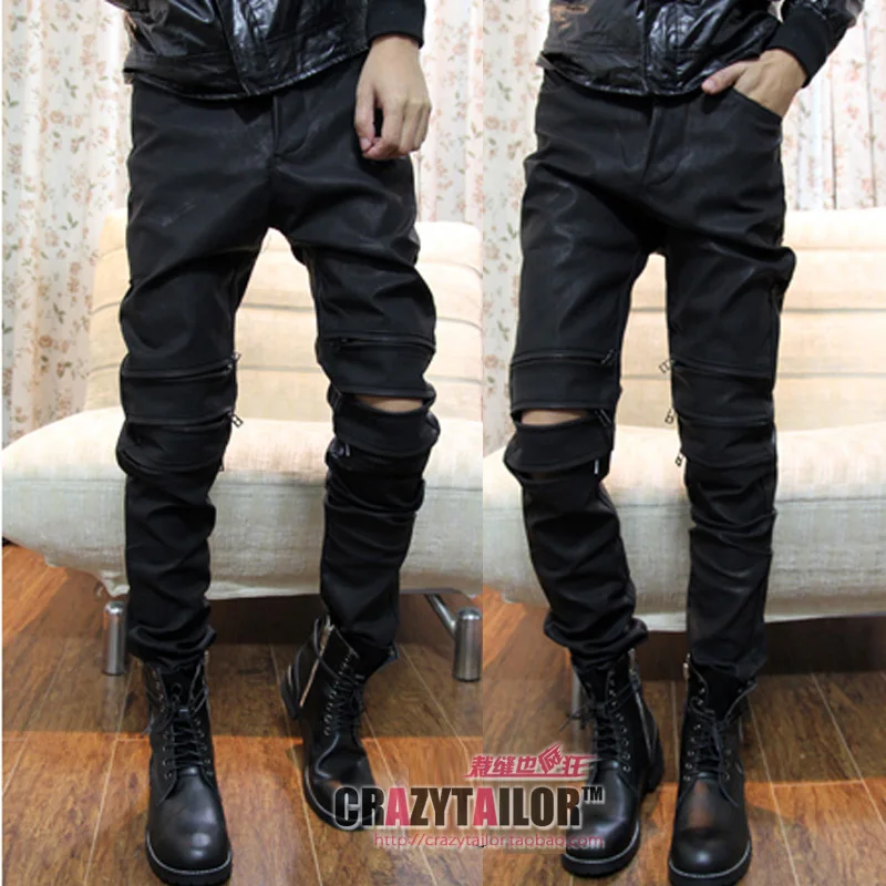 New !! Men's Fashion Clothing Dull Black Nubuck Leather Pants Pipkin Male Pants High Quality Leather Trousers / 29-35