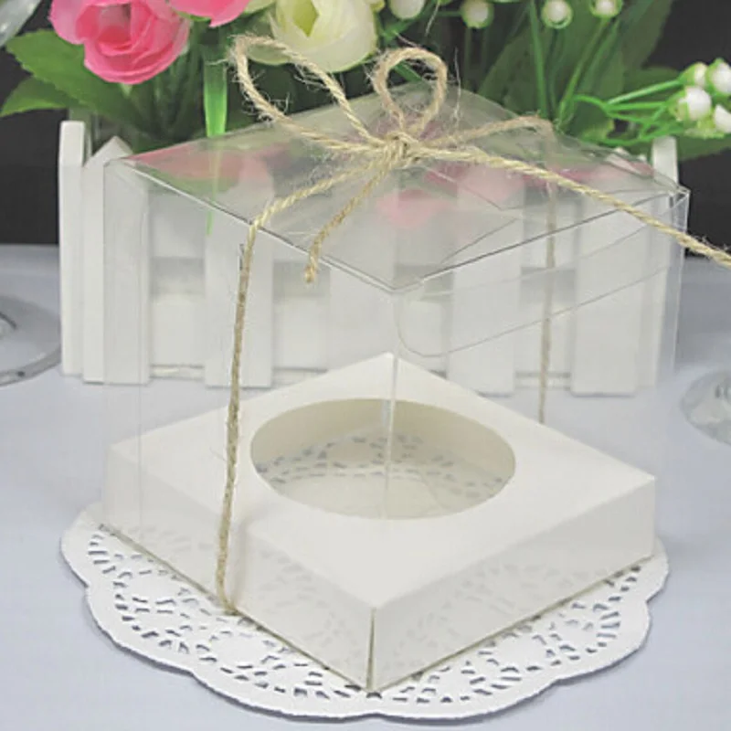 500pcs 9*9*9cm Transparent PVC Cupcake Boxes With Base Inside Muffin cake box WA1963