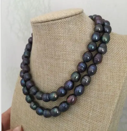 

2 rows 11-12mm tahitian baroque black green red pearl necklace 18"19"