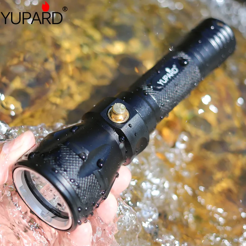 yupard lanterna led subaquatica 100m tocha diver lampada led t6 a prova dagua bateria 18650 area externa pesca acampamento caca 01