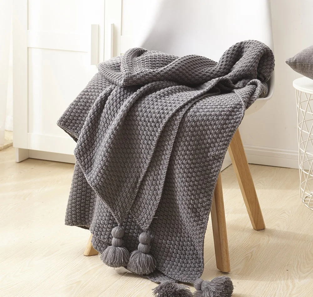 Plain simple air conditioning travel blanket knitted blanket  for bed sofa Home Textile throw blanket Anti-Pilling Portable free