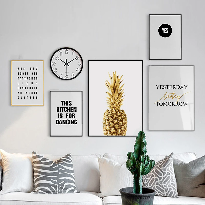 Angel's Art Unframed Pineapple Clock Quotes Print Minimalist Nordic Home Decoration Canvas Painting