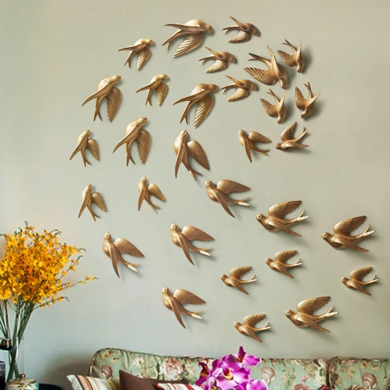 Resin 3d Swallow Birds Figurine Wall Stickers Home Decor Accessories For Living Room Home Decoration Stickers Wall Decoration