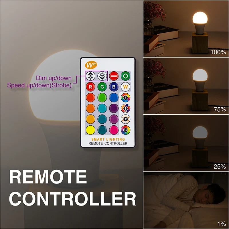 MARPOU RGB LED Blub with Remote Control Cold Warm White Colorful Lights E27 5W 10W 15W 110V 220V Blub for Party Home Decorative