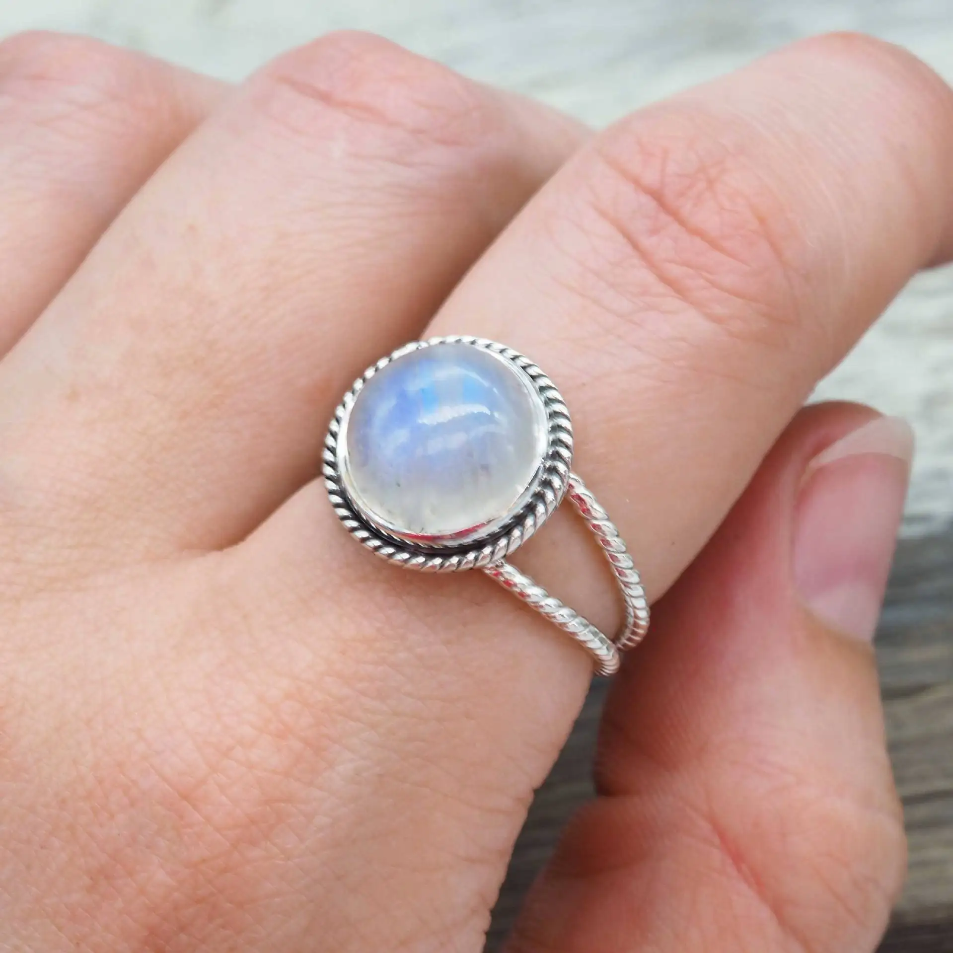 Wholesale Silver Color Big Manmade Moonstone Rings for Women,Large Antique Punk Jewelry Marquise Ring Charm Engagement Rings