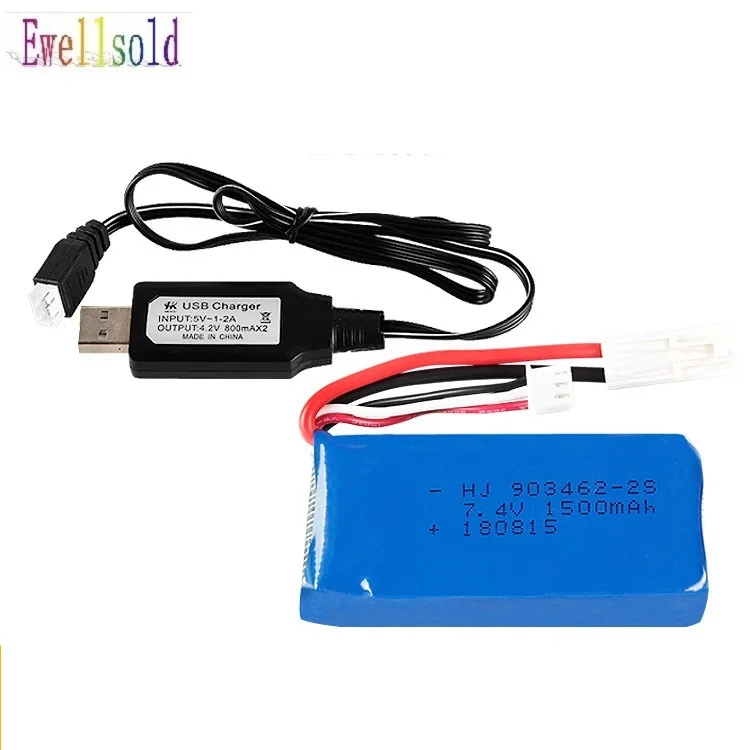 Batteria Lipo 2S 7.4 V 1500mAh 2S della barca di velocità della barca da regata di FT009 WL912-A RC 2800 V/caricatore di 7.4 V 1500MAH Lipo/USB per