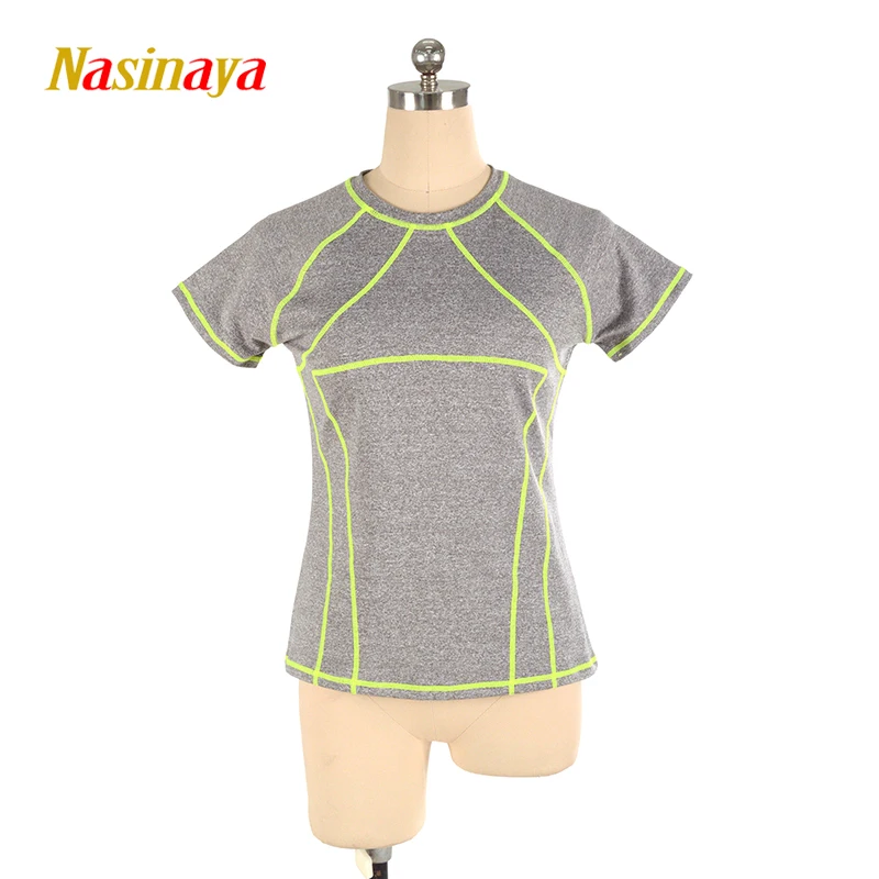 

Women's Training Competition Customized Figure Skating T-shirt Patinaje Rhythmic Gymnastics Round Neck Short Sleeve Top