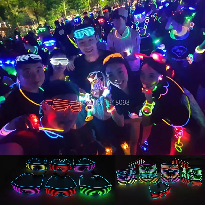 New design 16 Style DC-3V Steady on Doublue Color EL Wire Shutter Glasses Flexible Neon Light Party Novelty Lighting