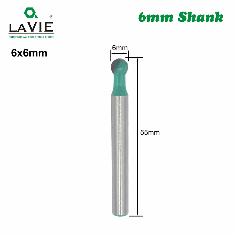 LAVIE 1pc 6mm Shank Ball Nose Round Carving Bit Cove CNC Milling Bit Radius Core Tungsten Carbide Router Bit For Wood MC06003