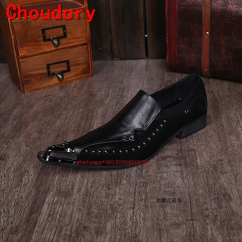 

Choudory Sapato Masculino Mens Pointed Toe Dress Shoes Black Formal Italian Brands Loafers Rivets Luxury Shoes Men