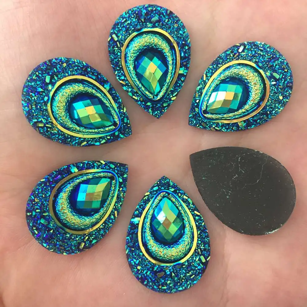Hot 30pcs 18mm*25mm AB Black Resin Drop Flatback Rhinestone /wedding Buttons DIY F223*3