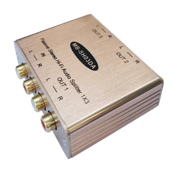 3-CH RCA Audio Splitter Box 1 IN 3 Out Stereo Audio Signal Divider 3-Way AV Audio Distributer for Multiple Audio Devices