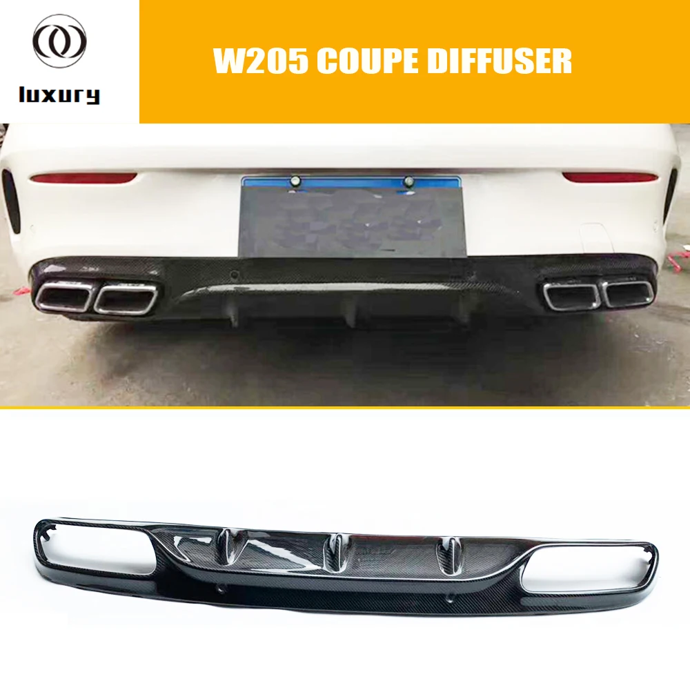 W205 Carbon Fiber Rear Bumper Lip Diffuser for Benz C205 Coupe 2DR C200 C220 C300 C43 C63 with AMG Package 15 - 22