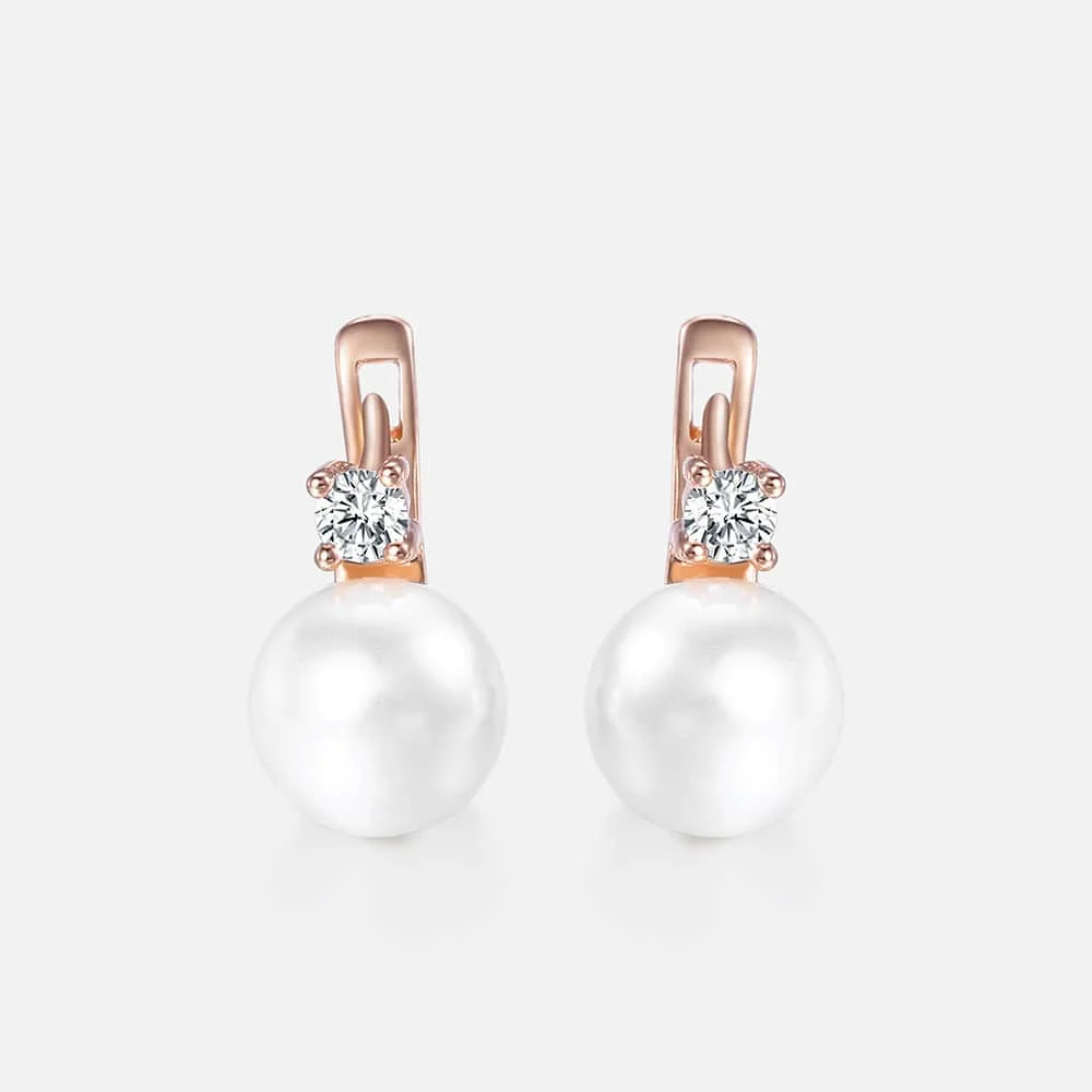 Fashion Pearl Earrings 585 Rose Gold Color Rhinestones Crown Women Girls White Cubic Zircon Stud Earring Female Jewelry Gift