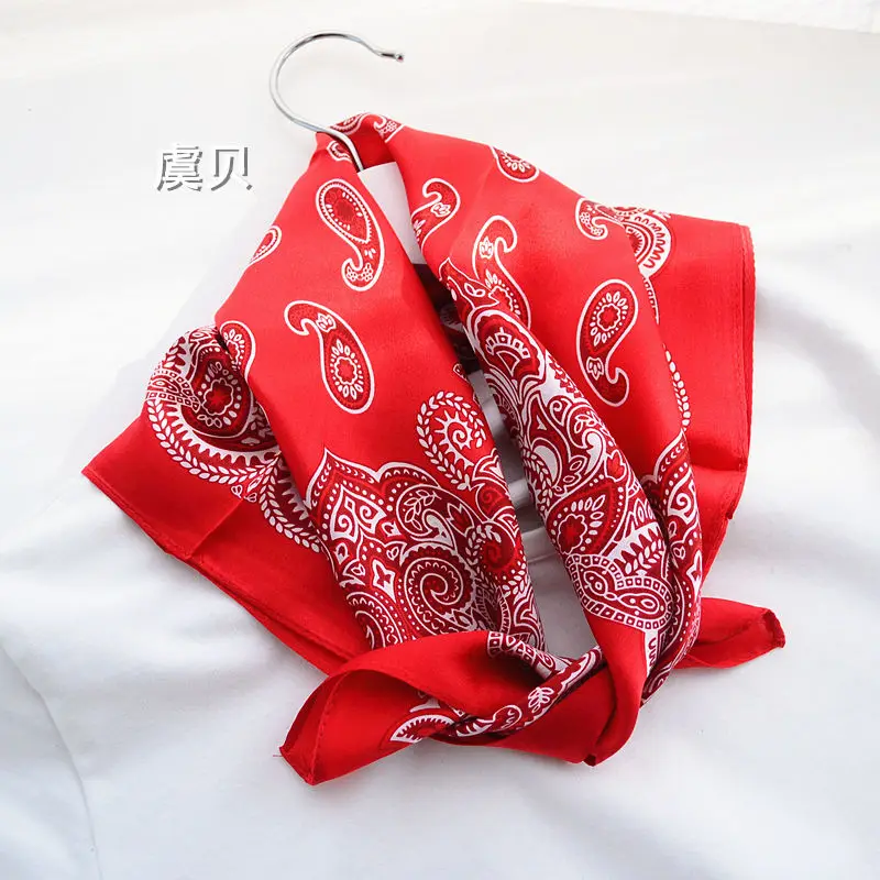 Hip Hop black red printed 100% natural silk scarf 51*51cm small squares headband kerchief neck wrap gift for girl boy women men