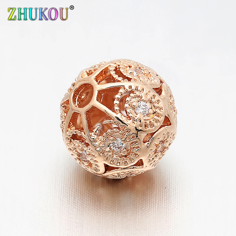 10mm Brass Cubic Zirconia Hollow Spacer Beads DIY Jewelry Bracelet Necklace Making, Hole: 2mm, Model: VZ42