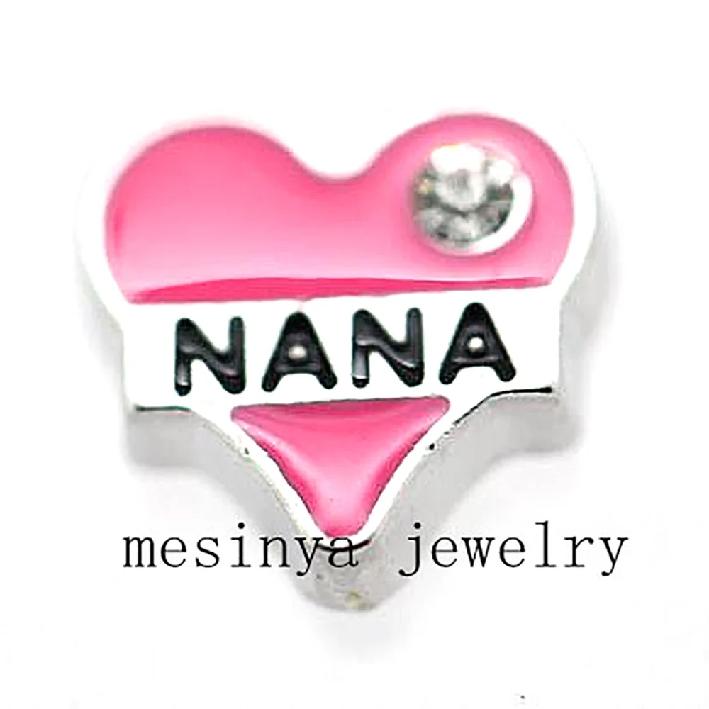 10pcs Heart Shape Pink Nana Custom Floating Charms For Glass Locket