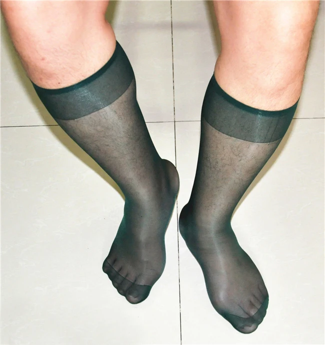 New dark green ultra-thin tube the color of pure sexy silk sexy Japanese men\'s socks tube socks