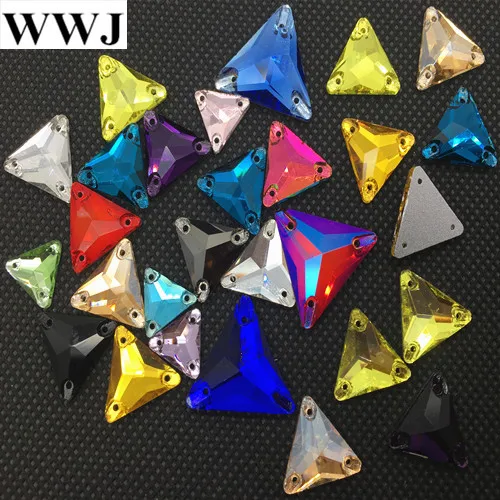 Link 2 All Size&Colors 12mm16mm,22mm 3270 Triangle Shape Glass Sew On Stone Flatback 3 Holes Sewing Glass Crystals Beads