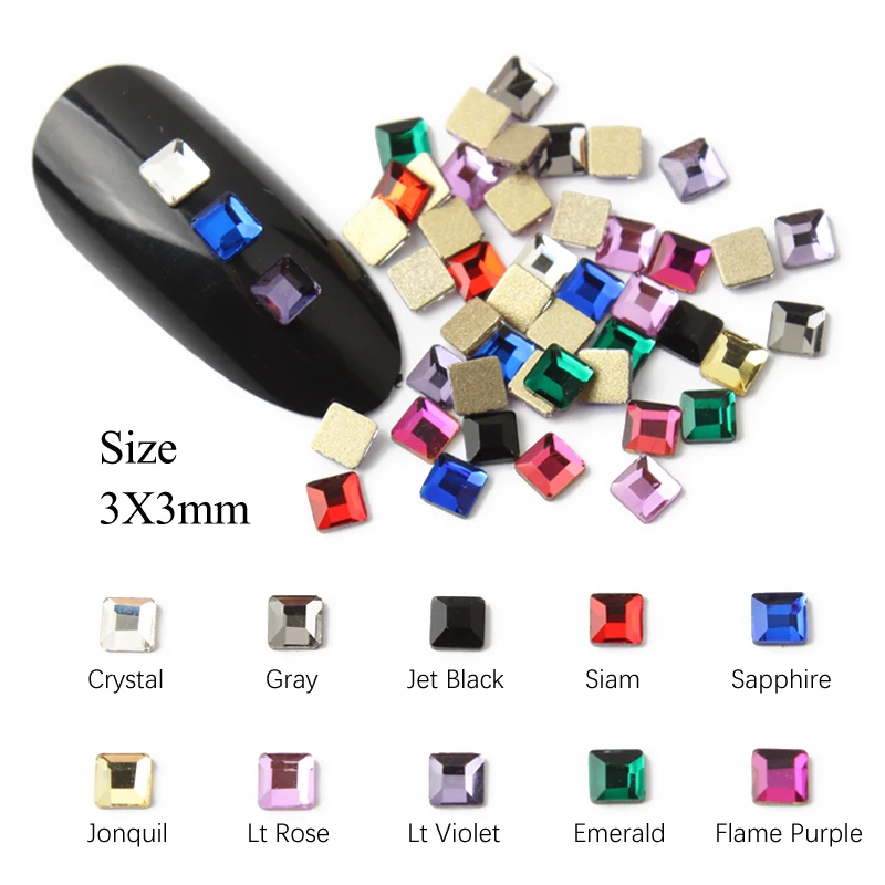 Sparkling 3MM Square Glass Crystal Flatback Nail Art Rhinestone 26 Color Stones DIY Decorations Manicure Diamond 40/120Pcs