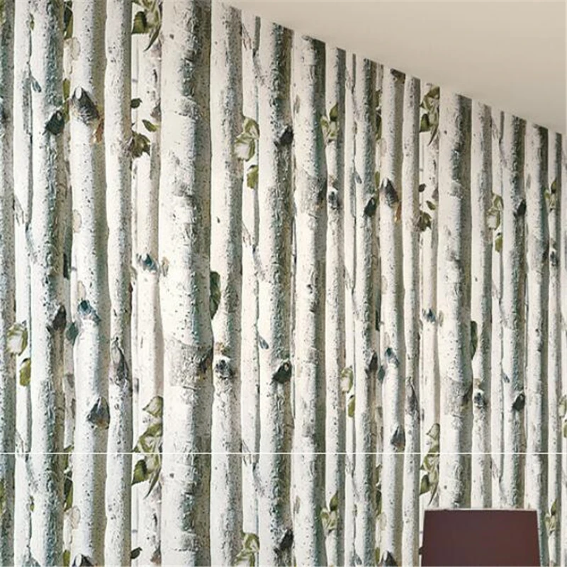 wellyu  Modern minimalist birch forest living room video wall paper simulation wood trees wood non-woven wallpaper