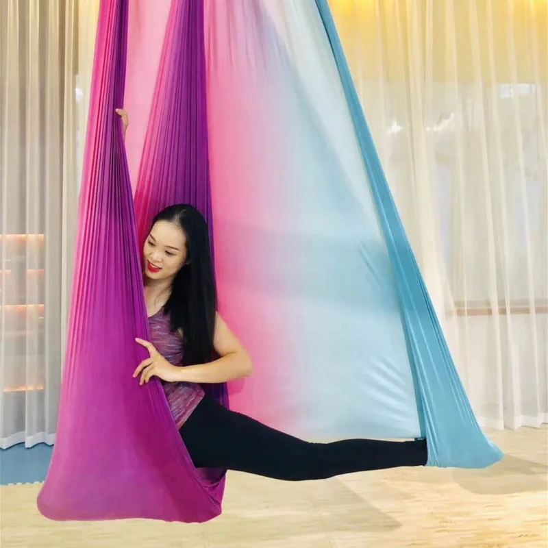 Mehrfarben 5 meter Antenne Anti-gravity Yoga Hängematte Schaukel Fliegen Yoga Bett Bodybuilding Gym Fitness Ausrüstung Inversion Trapeze