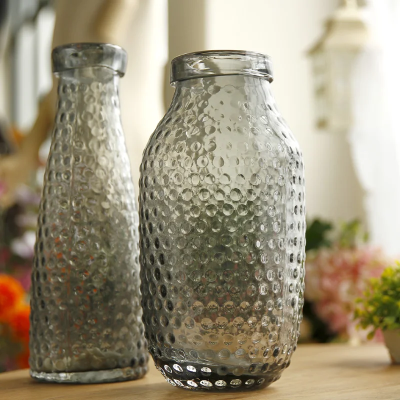 High-grade glass vase creative fashion smoke gray dot flower is Home Furnishing living room decoration decoration