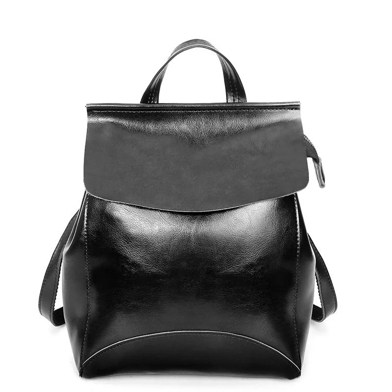 Fashion Women Leather Backpack Solid Oil Wax Leather Female Backpack Brand Designer High Quality Women Travel Backpack Bags