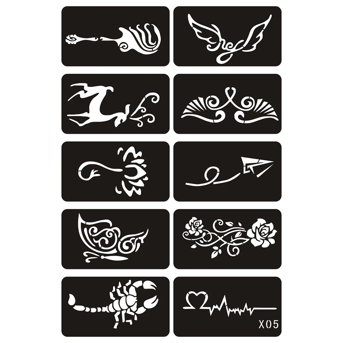 2 Sheets Small Glitter Henna Tattoo Stencils Flower Butterfly Cartoon Kids Cute Self-Adhesive Airbrush Tattoo Templates 1 Sheets