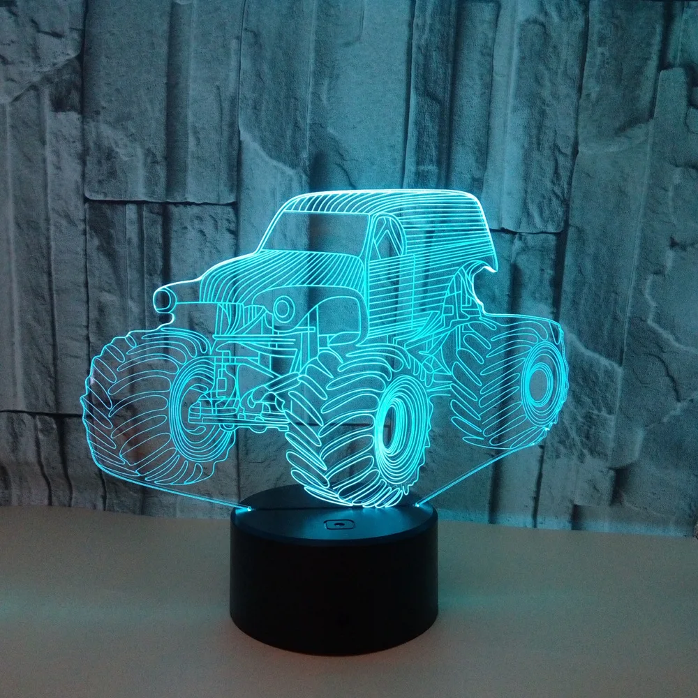 

Creative 3d Colorful Nightlight Tractor 3d Colorful Touch Remote 3d Vision Lamp Heavy Trucks Car Usb 7 Color Table Lamp