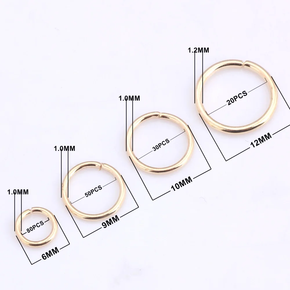 OlingArt Dia 1.0MM 180PCS/lot Jump Ring 6mm/9mm/10mm/12mm KC Gold Mixed size link loop DIY Jewelry making Connector