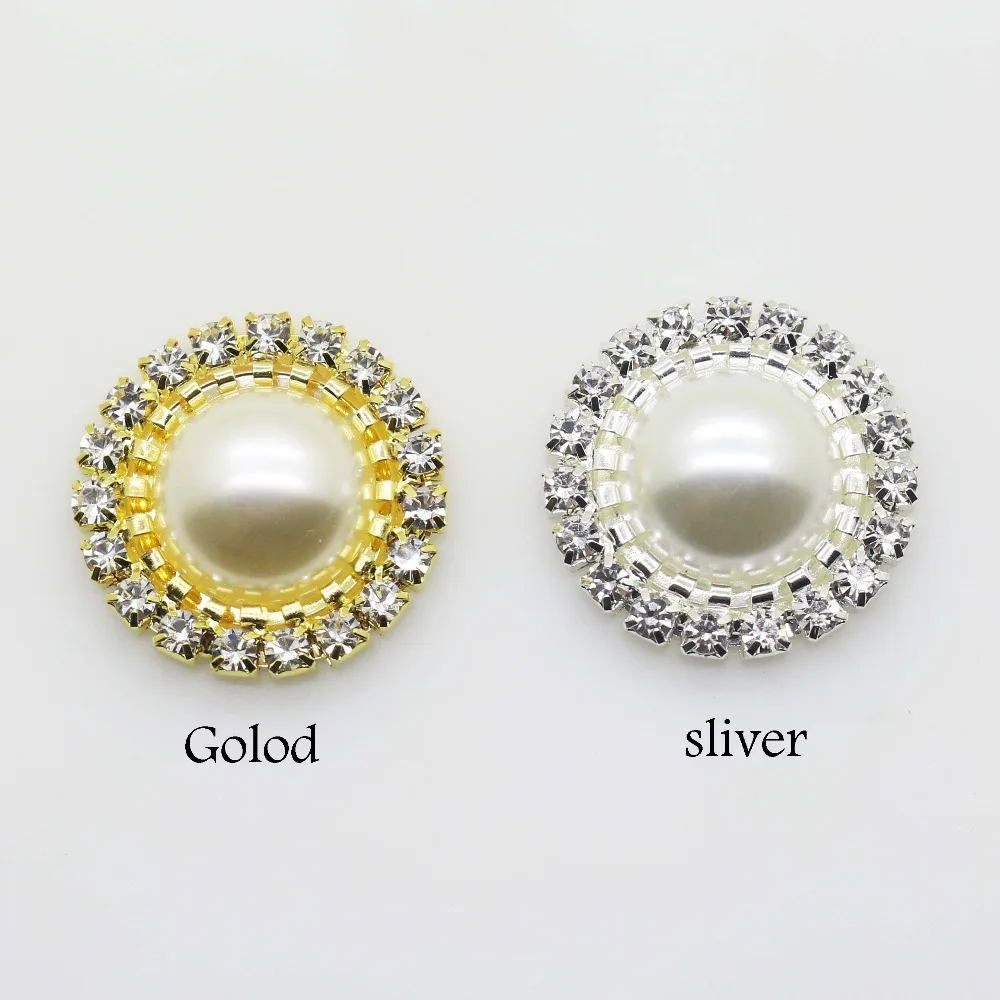 10pcs sliver and Golod, Fashion Round Flat Back Rhinestone Button Pearl Wedding Embellishment Buckle.