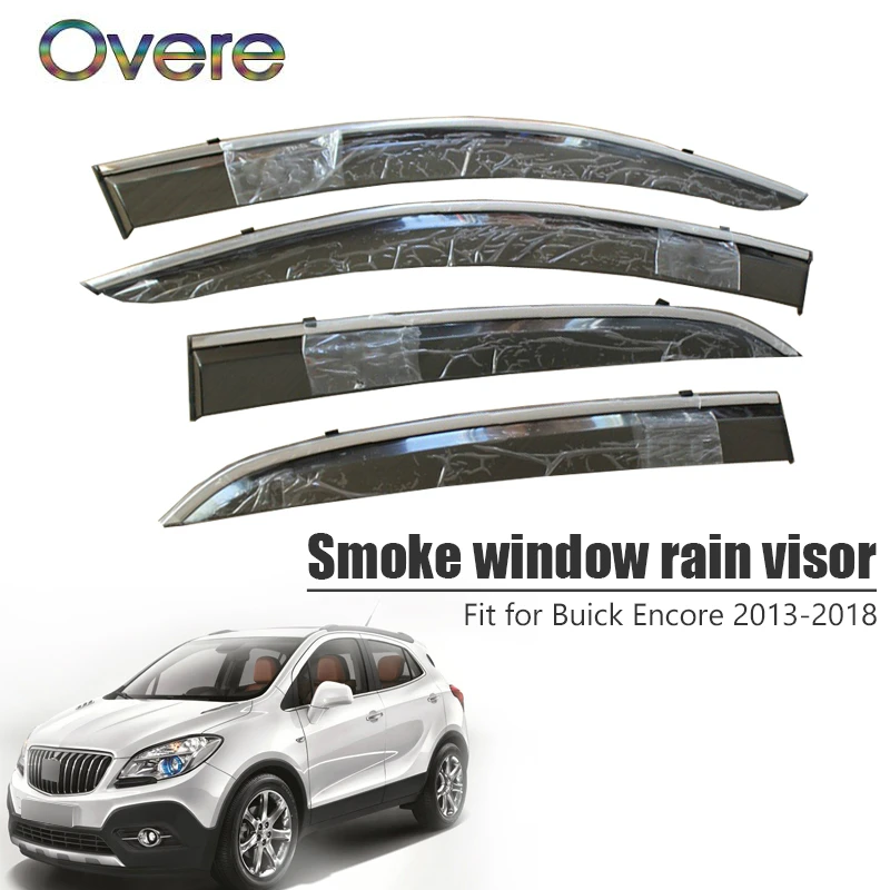 

OVERE NEW 1Set Smoke Window Rain Visor For Buick Encore 2013 2014 2015 2016 2017 2018 Vent Sun Deflectors Guard Accessories