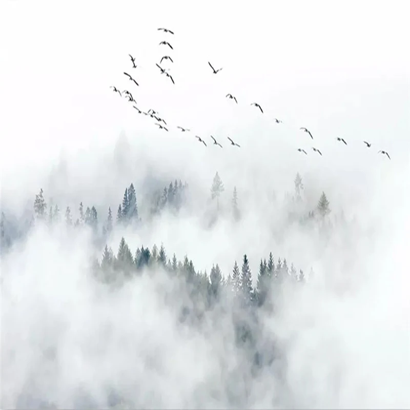 Custom Any Size Mural Wallpaper Modern Simple Bird Pine Forest Clouds Photo Wall Painting Living Room Bedroom Home Decor Fresco