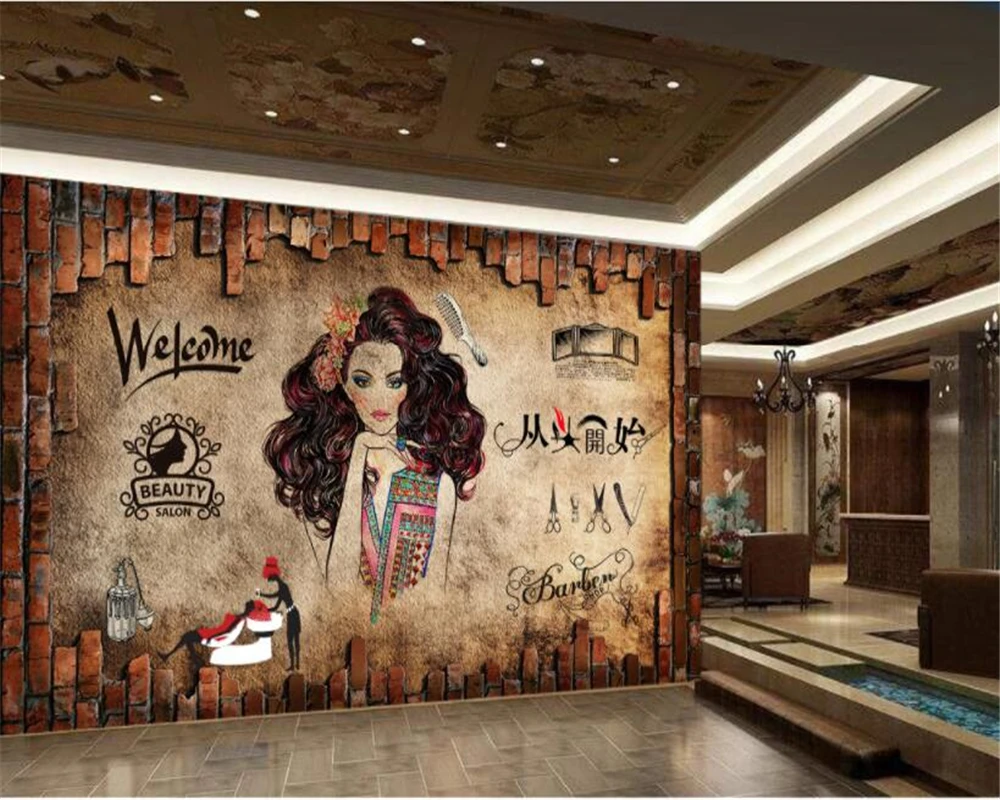 

beibehang Nostalgic classic retro wallpaper make-up beauty salon background wall barber shop 3d wallpaper papel de parede tapety