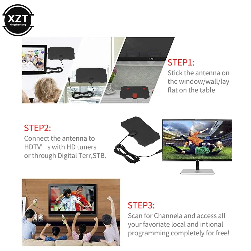 4K 25DB สูง HD DTV กล่องเครื่องรับสัญญาณดิจิตอลเสาอากาศทีวี80 Miles Booster Active Indoor Aerial 1080P aerial Mini DVB-T/T2