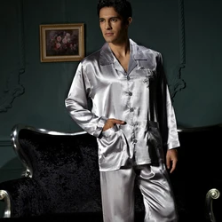 XIFENNI Brand Men's Pajamas Embroidery Long-Sleeved Pajama Pants Sets Sexy Satin Silk Pyjama Lounge Sets Hot Trend 3313