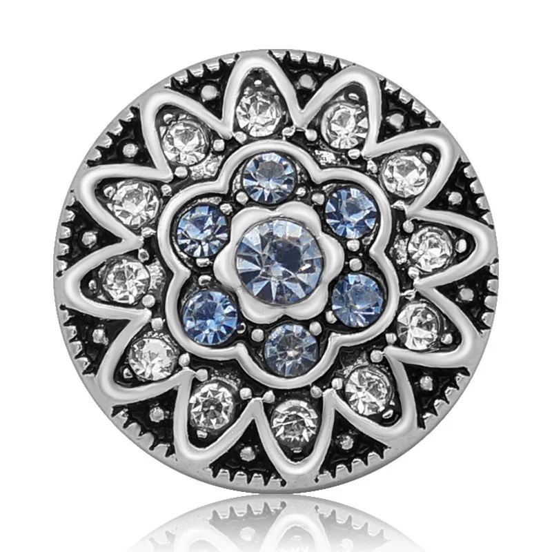 New KZ3144 Beauty colorful rhinestone flowers round 20MM snap buttons fit snap bracelet jewelry wholesale
